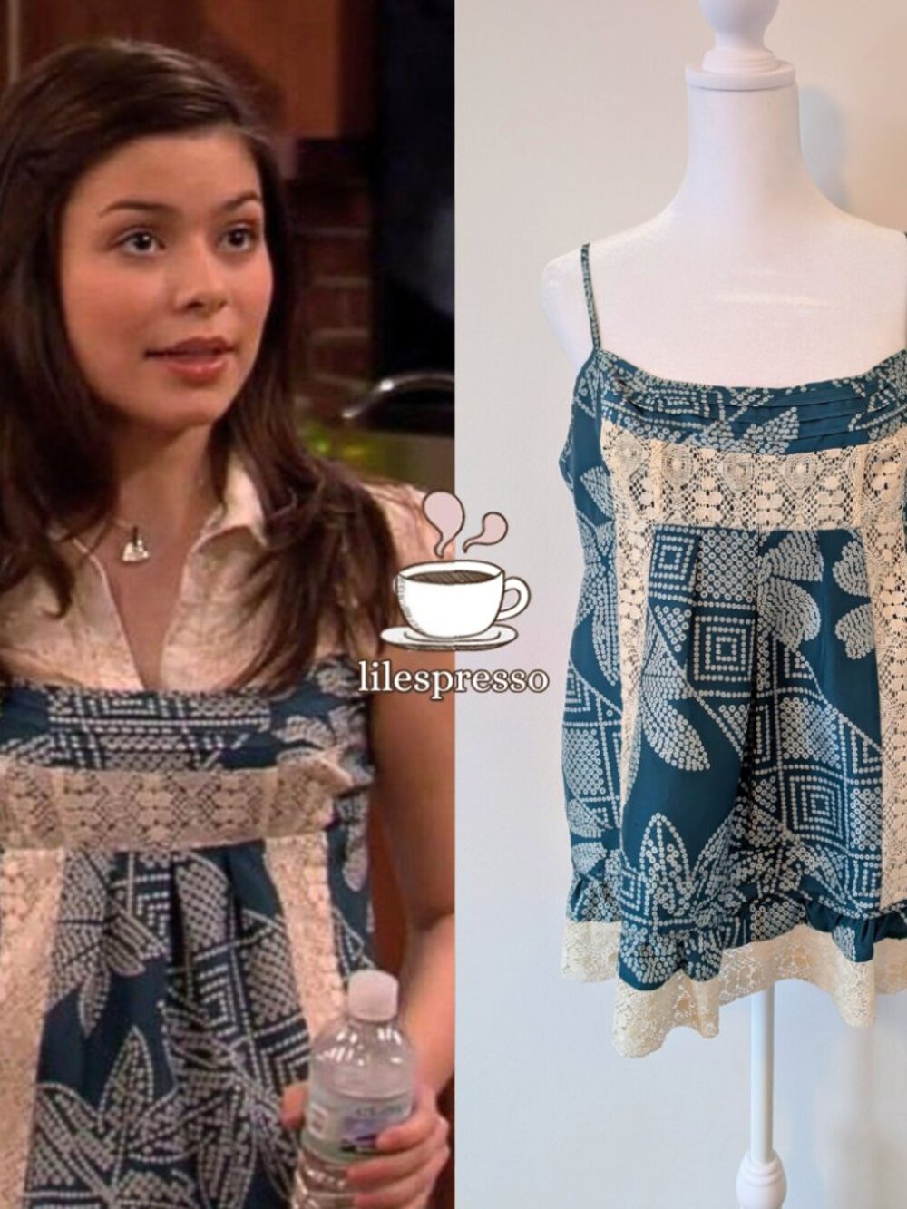 BCBGmaxazria silk crochet trim tank top ASO carly shay icarly (M)